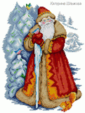 Схема для вышивки крестом «Дед мороз с белкой и снегирями» 
