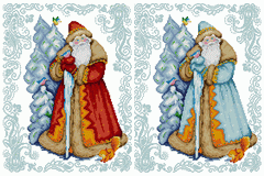 Схема для вышивки крестом «Дед мороз с белкой и снегирями» 